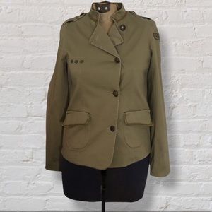 IKKS Green Retro Vintage Military Inspired Jacket Cotten Blend Stretch Coat
